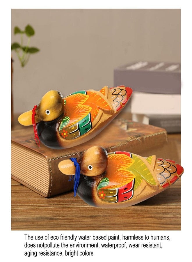 Topyond 1 Pair Wooden Duck Decor,Romantic Wooden Mandarin Duck Ornament Water Based Paint, Office and Living Room Decor, Ideal for Wedding Handmade Gifts Handcrafted Desk - Image 2
